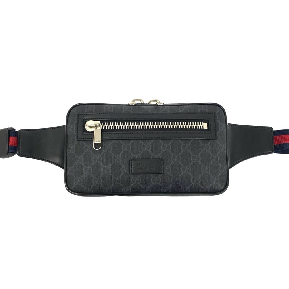 GUCCI Sherry Line GG Pattern Logo Leather Body Bag Waist Pouch Shoulder Black...